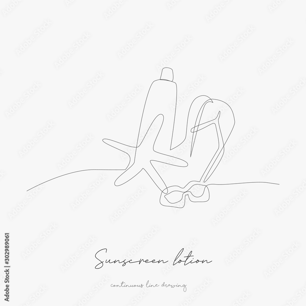 continuous line drawing. sunscreen lotion sunglasses. simple vector