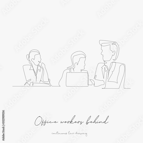 continuous line drawing. office workers behind computer. simple vector illustration. office workers behind computer concept hand drawing sketch line.