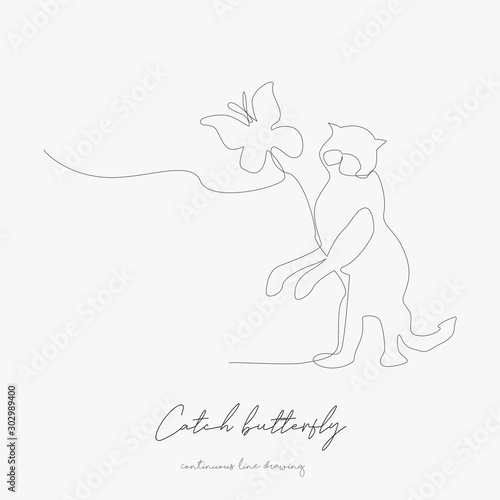 continuous line drawing. catch butterfly. simple vector illustration. catch butterfly concept hand drawing sketch line.
