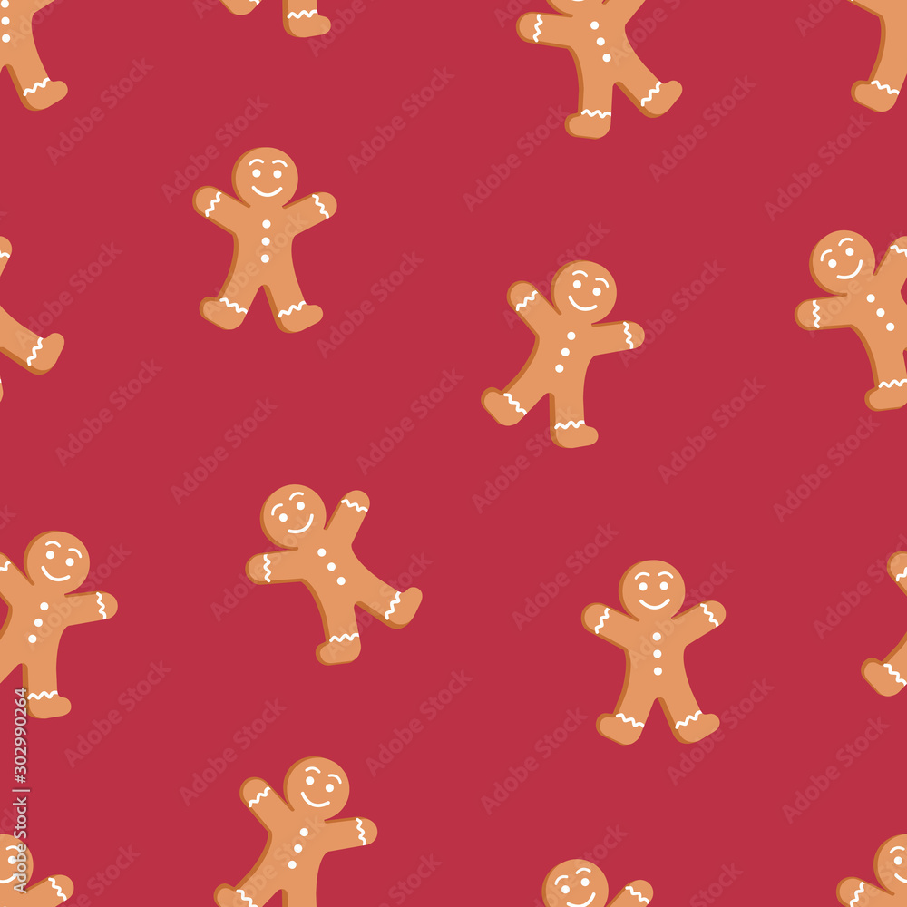 Fototapeta premium Seamless pattern of Christmas and New Year cookies. Gingerbread man pattern. Winter holiday background. Vector illustration