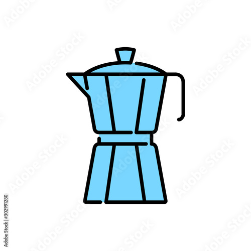 Icono plano lineal cafetera de metal con color azul