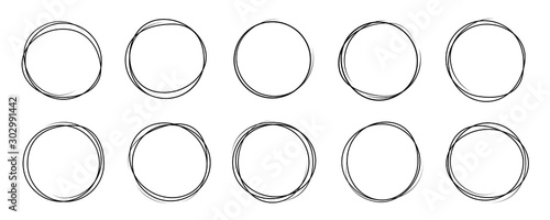 Hand drawning circle line sketch set. Art design round circular scribble doodle - stock vector.