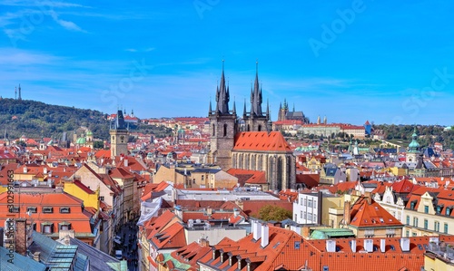 View of colorful old town in Prague.
