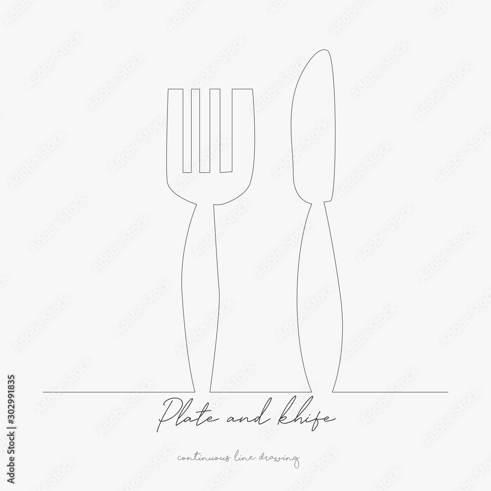 continuous line drawing. plate and khife. simple vector illustration. plate and khife concept hand drawing sketch line. continuous line drawing. plate and khife. simple vector illustration. plate and khife concept hand drawing sketch line.