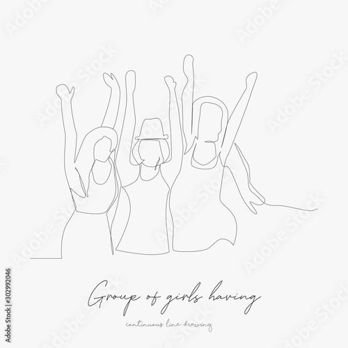 continuous line drawing. group of girls having fun. simple vector illustration. group of girls having fun concept hand drawing sketch line.