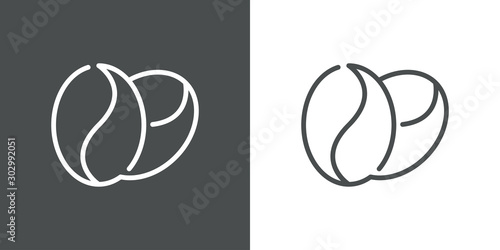 Icono plano lineal granos de café en fondo gris y fondo blanco