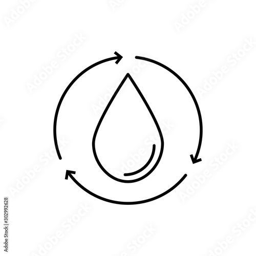 Símbolo agua reciclada con icono lineal de gota con flechas girando en color negro