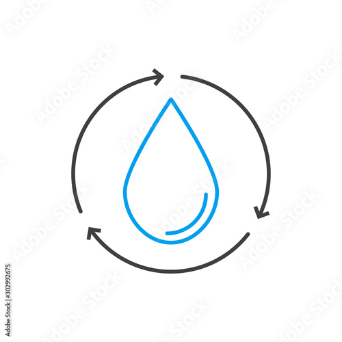 Símbolo agua reciclada con icono lineal de gota con flechas girando en azul y gris
