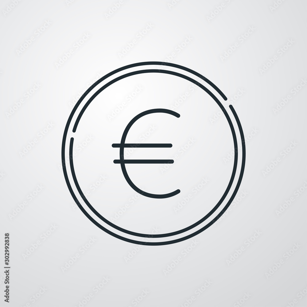 Icono plano lineal moneda de euro en fondo gris Icono plano lineal moneda de euro en fondo gris
