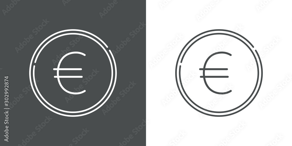 Icono plano lineal moneda de euro en fondo gris y fondo blanco Icono plano lineal moneda de euro en fondo gris y fondo blanco