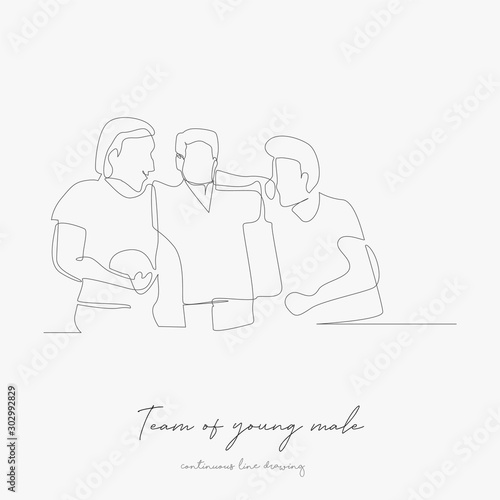 continuous line drawing. team of young male athletes. simple vector illustration. team of young male athletes concept hand drawing sketch line.