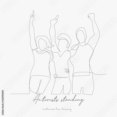 continuous line drawing. activists standing as winners. simple vector illustration. activists standing as winners concept hand drawing sketch line.