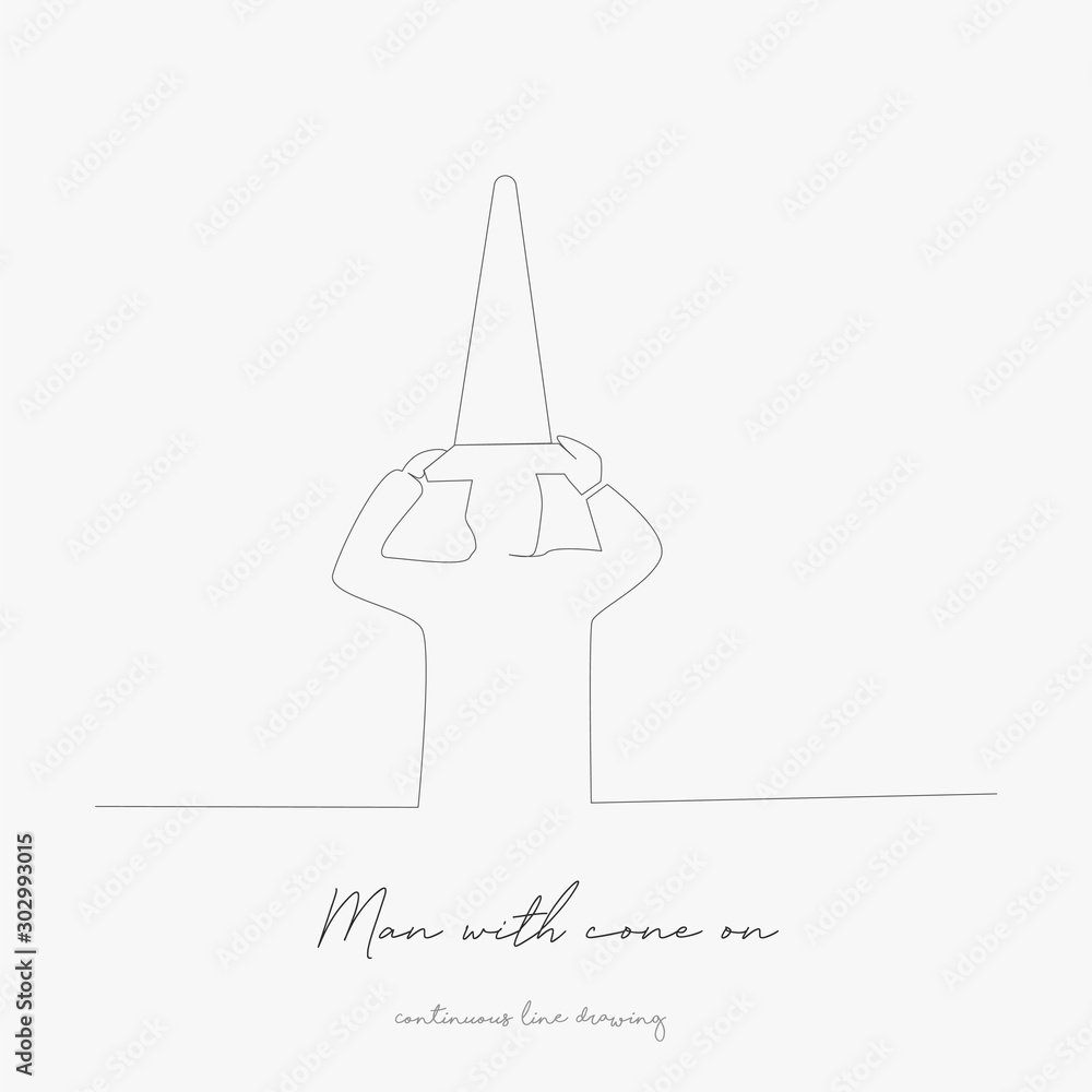 Obraz premium continuous line drawing. man with cone on his head. simple vector illustration. man with cone on his head concept hand drawing sketch line.
