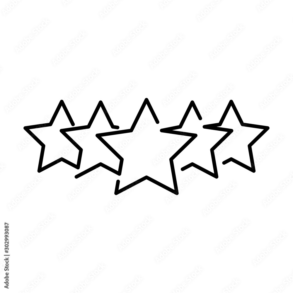 Símbolo rankig. Icono plano lineal con 5 estrellas en color negro Símbolo rankig. Icono plano lineal con 5 estrellas en color negro