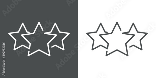 Símbolo rankig. Icono plano lineal con 3 estrellas en fondo gris y fondo blanco