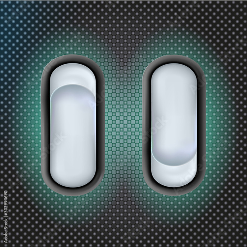 Set Realistic 3d white toggle switches. On and off. Plastic switcher design. Vector illustration.