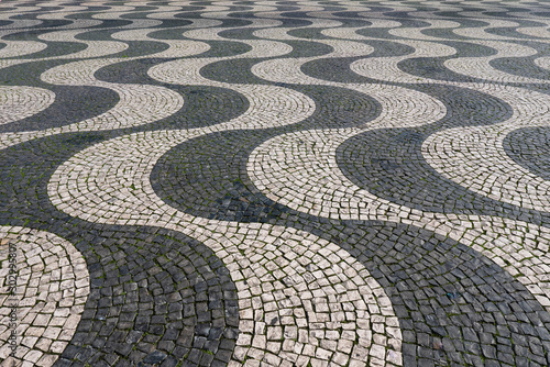 Decorative pavement with tiled wavy patterns, Lisbon Portugal 
