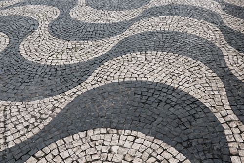 Decorative pavement with tiled wavy patterns, Lisbon Portugal 