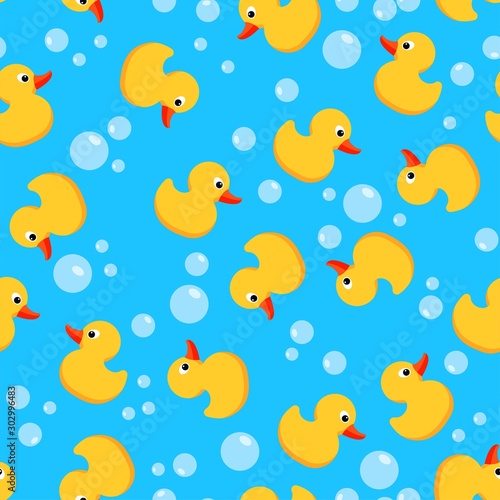 vector seamless background with yellow rubber duck toy