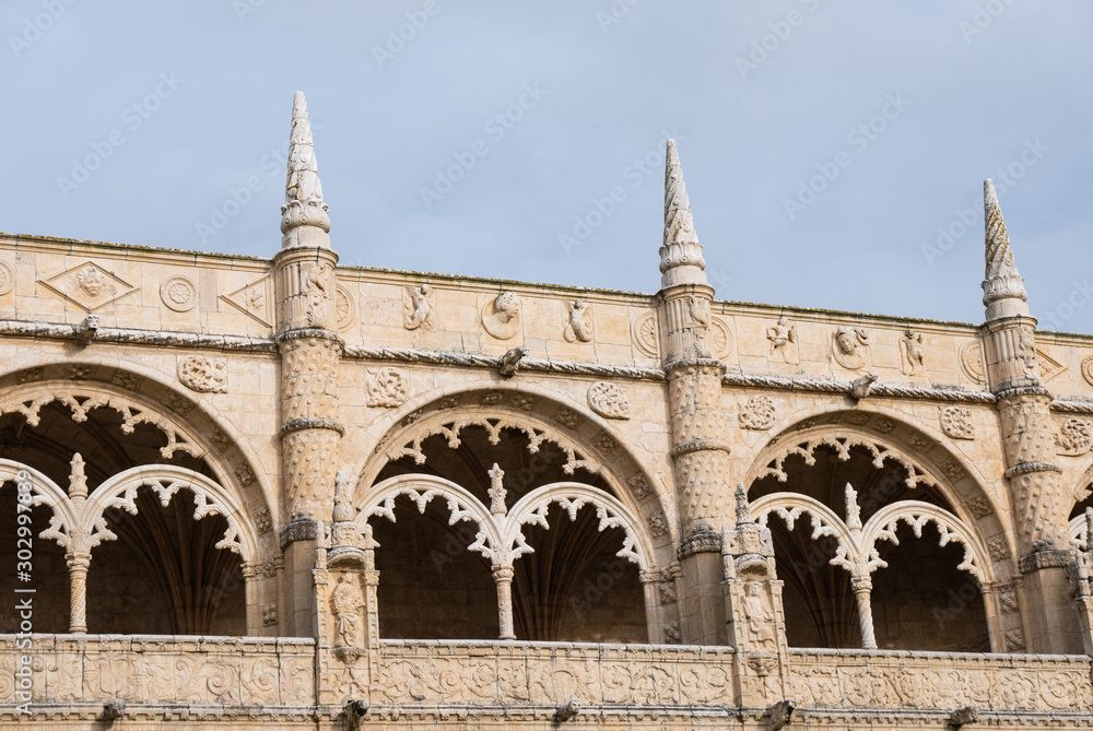 Old monastery with spires  in Belem Portugal