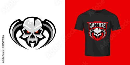 Premium quality esports gangster team mascot skull with horns vector logo set. Angry fighter sport logotype label illustration. Amazing gaming warrior hero character t-shirt print design bundle.