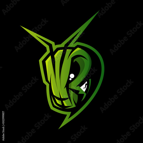 Premium quality esports team mascot grasshopper vector logo isolated emblem. Savage destroyer insect sport logotype label illustration. Amazing gaming warrior hero character t-shirt print design.