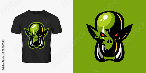Premium quality esports team mascot ork vector logo isolated emblem set. Savage wild destroyer sport logotype label illustration. Amazing gaming warrior hero character t-shirt badge print design.
