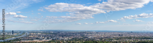 Fototapeta Naklejka Na Ścianę i Meble -  Panoramic aerial drone view of vienna city from Kahlenberg colline
