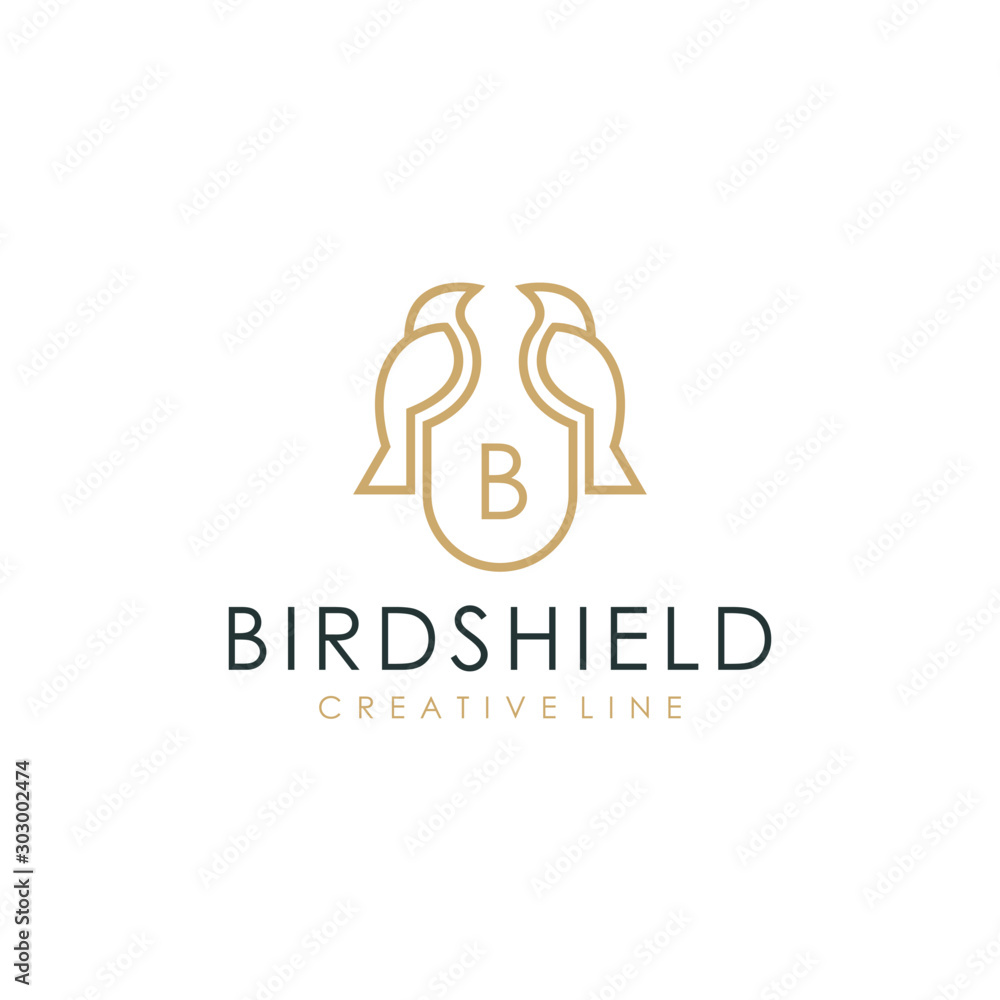 Foto bird and shield logo, vector illustration of animal shapes with simple line styl