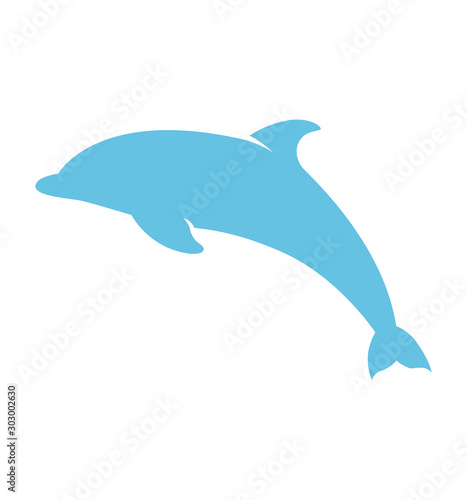 Blue dolphin icon flat vector icon isolated on white