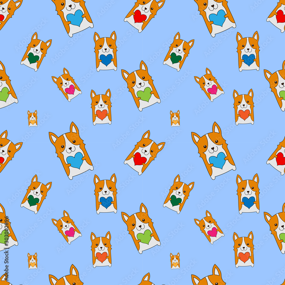 Cartoon corgi dog seamless pattern background. Abstract corgi dog pattern for card, wallpaper, album, scrapbook, holiday wrapping paper, textile fabric, garment, t-shirt design etc.
