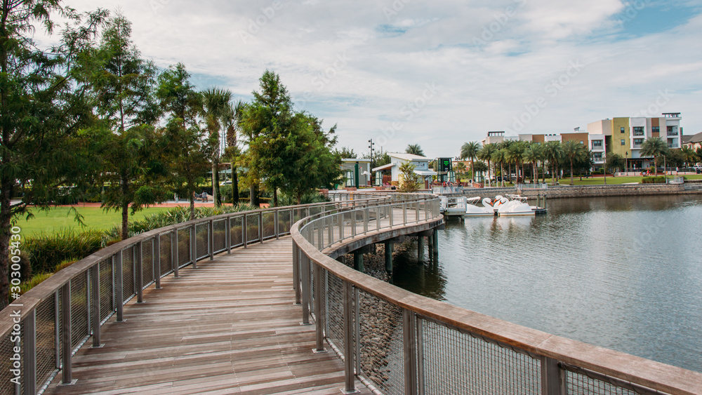 Oviedo on The Park.  Center Lake Park is a public park with boardwalk in the city of Oviedo, Florida.