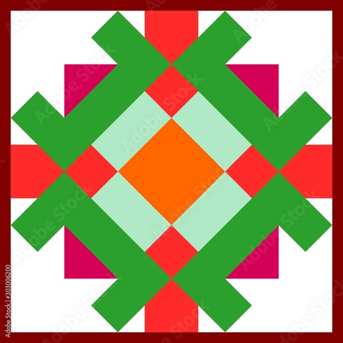 Barn quilt pattern, Patchwork design, Abstract geometric tiled trail Vector illustration