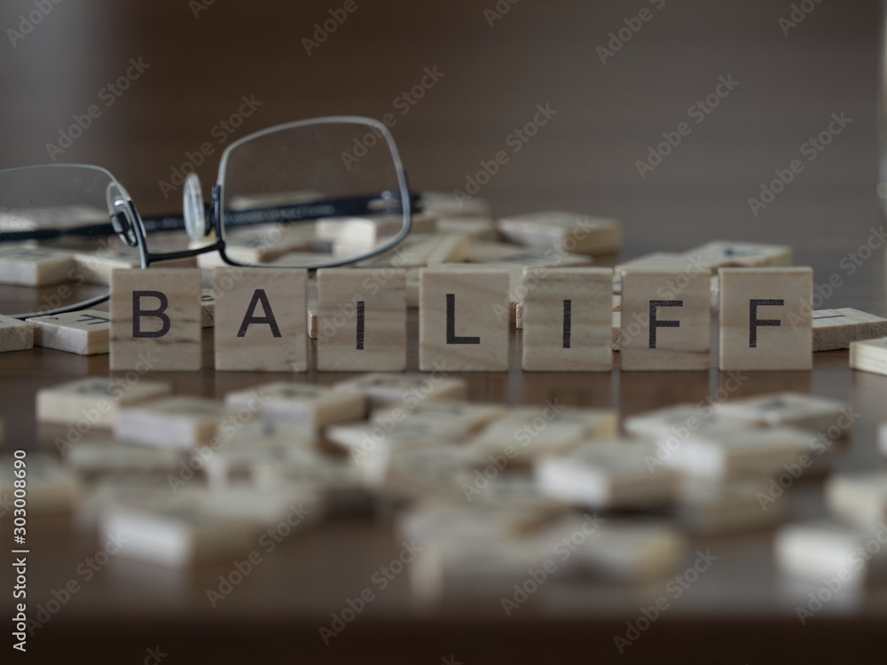 Ταπετσαρία Bailiff the word or concept represented by wooden letter tiles