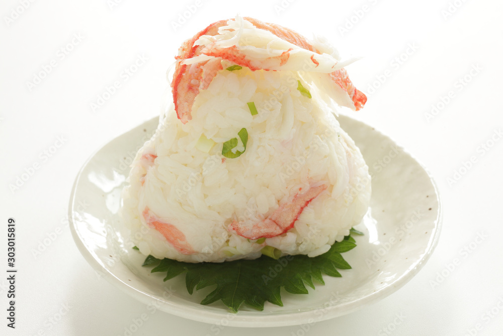 Japanese food, steamed crabs meat rice ball Japanese food, steamed crabs meat rice ball
