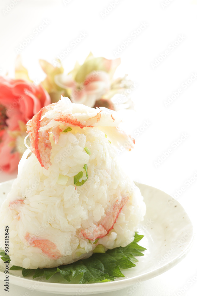 Japanese food, steamed crabs meat rice ball Japanese food, steamed crabs meat rice ball