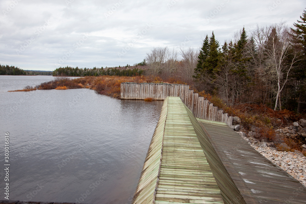 small dam on a lake