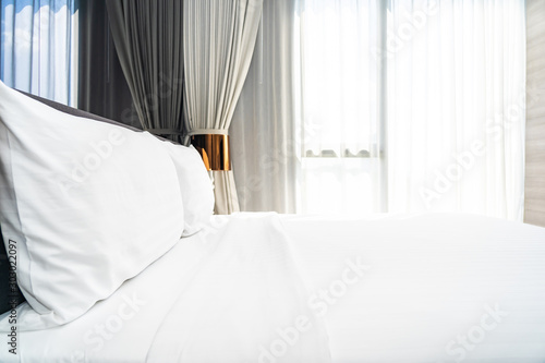 White pillow on bed decoration interior