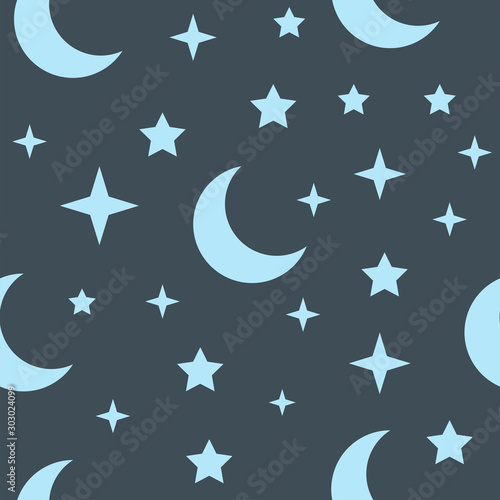 Moon and stars seamless pattern. Sky texture background. Star and moons.