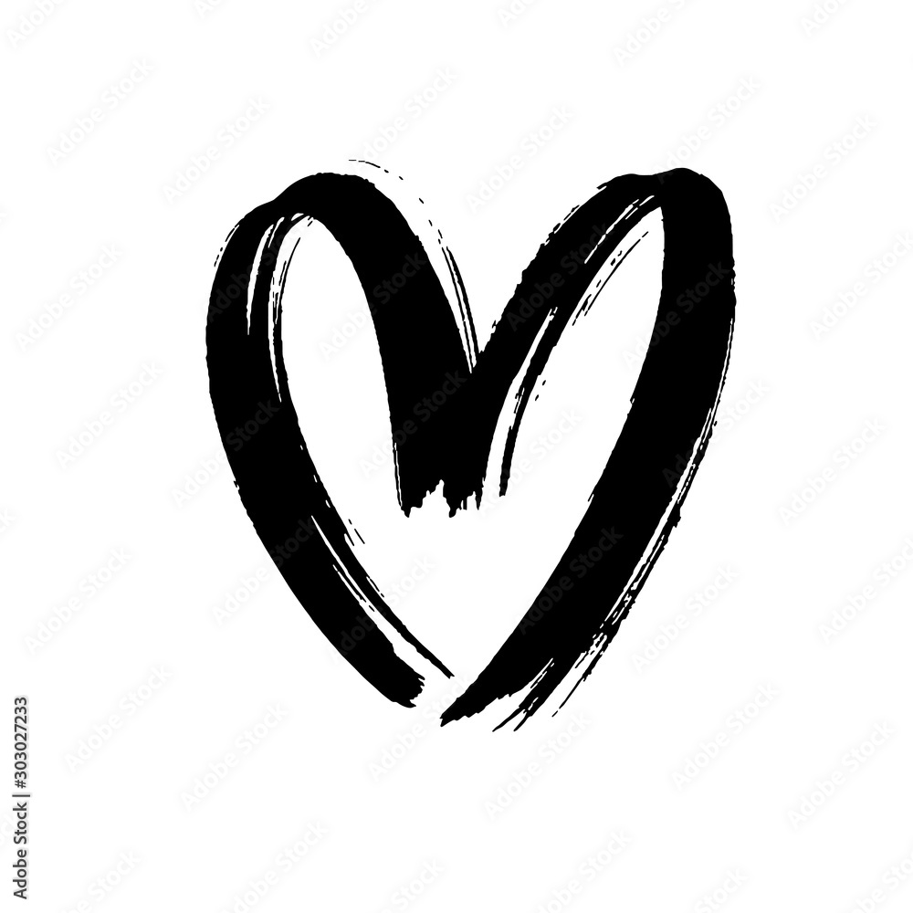 Black heart icon object. Hand drawn vector love symbol icon. Rough brush and marker heart. - obrazy, fototapety, plakaty 