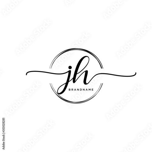 JH Initial handwriting logo with circle template vector.