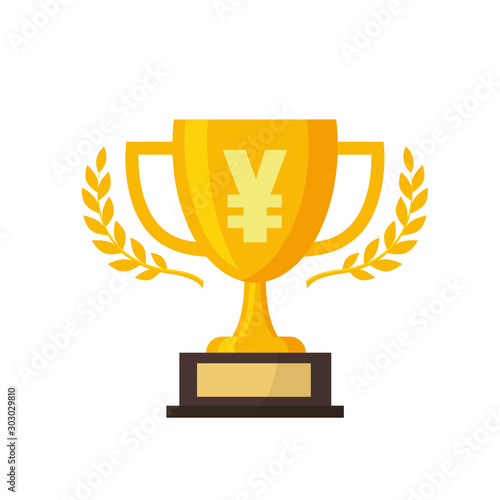 Gold trophy with gold yuan sign,vector illustration