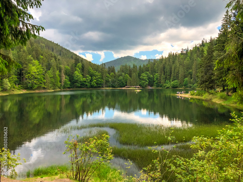 Lake Synevyr in the Carpathian Mountains of Ukraine