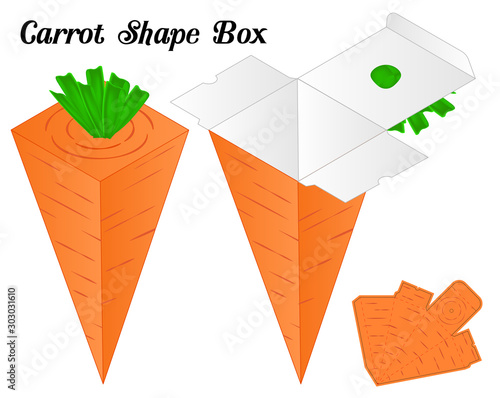 Carrot Box packaging die cut template design. 