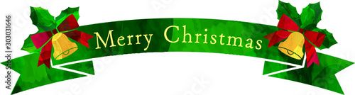 	イラスト_クリスマス_リボン_グリーン_ベクター_切り絵風