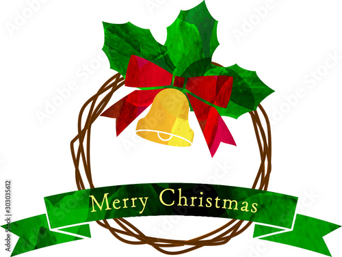 イラスト_クリスマスリース_オーナメント_蔓_リボン_ベクター_切り絵風