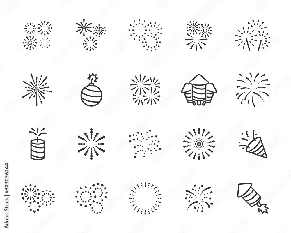 set of firework icons, celebration, festival, chinese firework, Happy New Year - obrazy, fototapety, plakaty 