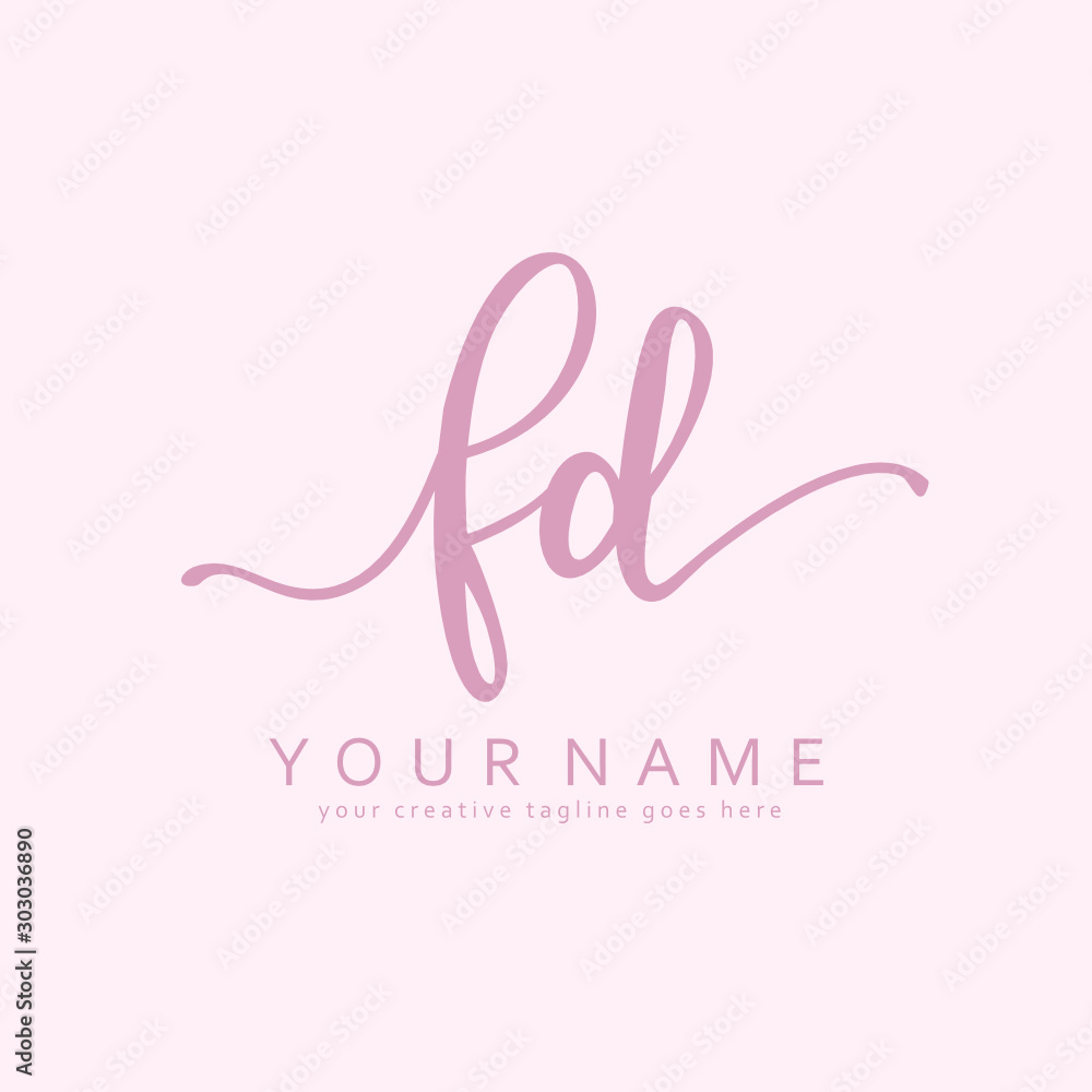 Handwriting F D FD initial logo template vector