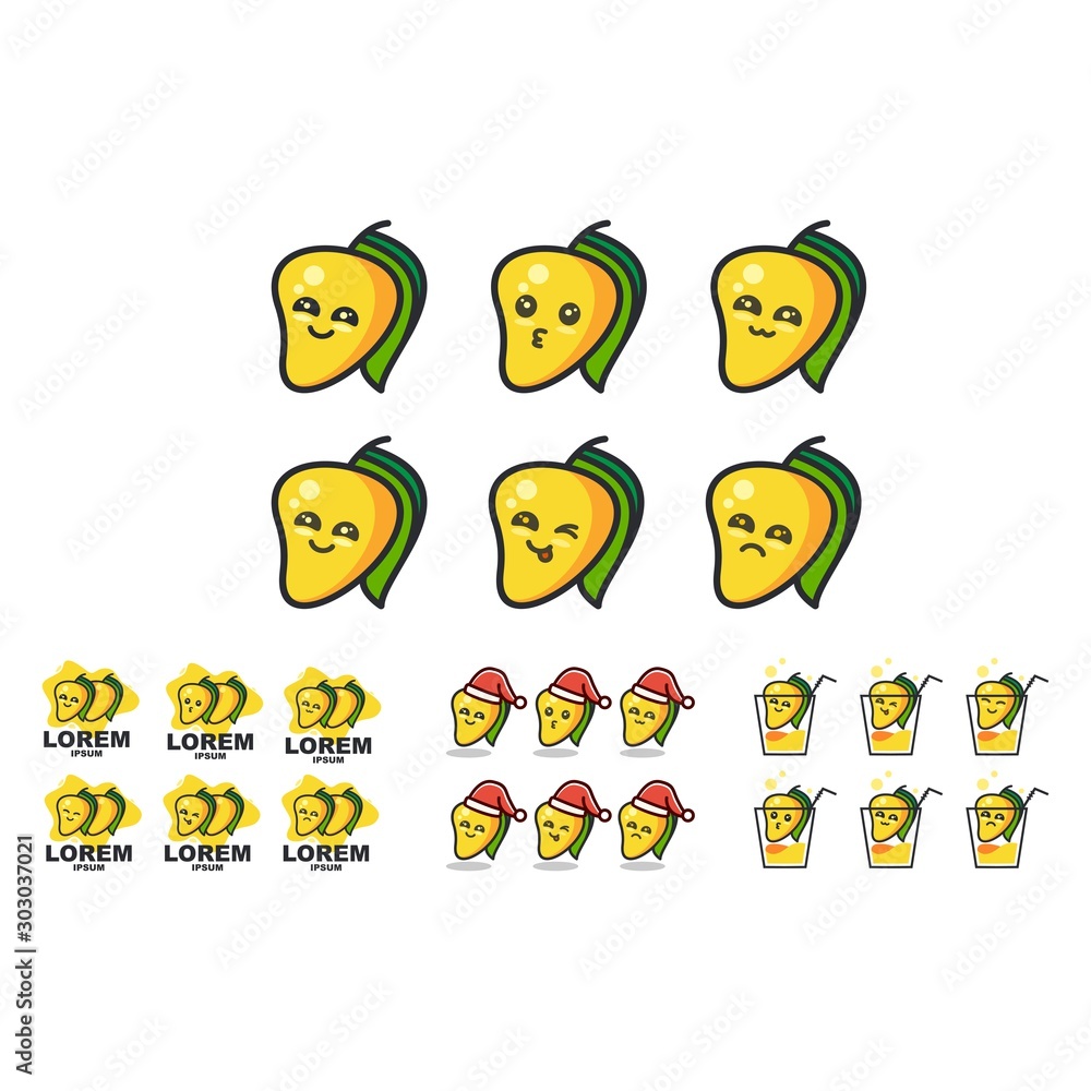 mango mascot character cartoon design bundle