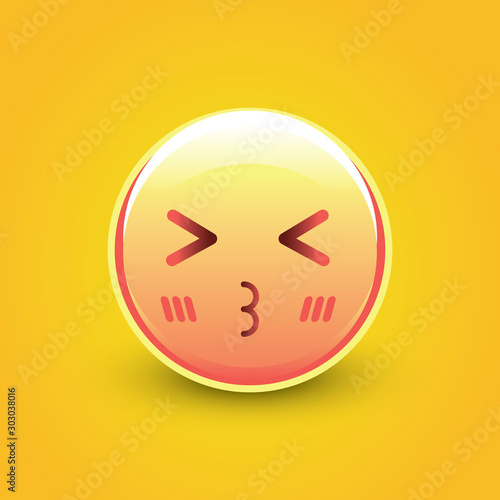 kiss with scrunched eyes emoticon on yellow background